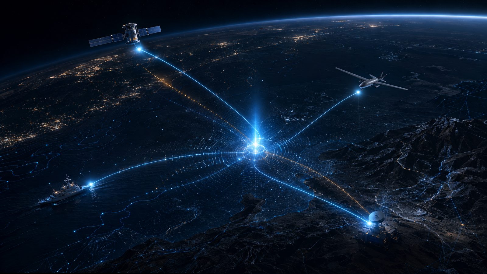 Space, air, maritime, and ground systems connected through a shared mission network